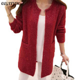 2018 Autumn Winter New Women sweater coat Casual Long Sleeve Knitted Cardigans Sweaters Fashion loose Cardigan sweater