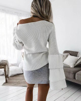 Autumn Winter New Style Sweaters For Women Layered Ruffled Sleeve V NECK Warm Knitted Sweater Loose Top Feminina Sueter