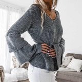 Autumn Winter New Style Sweaters For Women Layered Ruffled Sleeve V NECK Warm Knitted Sweater Loose Top Feminina Sueter