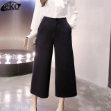 Autumn winter new elastic waist wide leg pants female nine pants large size loose casual wide leg pants women  5XL