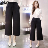 Autumn winter new elastic waist wide leg pants female nine pants large size loose casual wide leg pants women  5XL