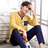 Autumn Winter Men's Casual Pajamas Long Sleeve Home Wear 100% Cotton Letter Pyjama Sleepwear Pajama Set For Men Plus size Lounge