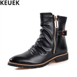 Autumn Winter Men Martin boots Split Leather Zip Ankle Motorcycle boots Male shoes Fashion Chelsea Boots 03B