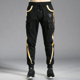 Autumn Winter Men Cargo Sweatpants With Pocket And Stripped Cotton Casual Slim Fitness Joggers Harem Men Trousers Black Punk