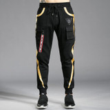 Autumn Winter Men Cargo Sweatpants With Pocket And Stripped Cotton Casual Slim Fitness Joggers Harem Men Trousers Black Punk