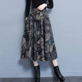 Autumn Winter Maxi Woolen Skirt Women Retro Thick High Waist Long Skirt Faldas Big Swing Pleated Prints Wool Skirts Women