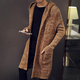 Autumn Winter Loose Long Mens Cardigans Sweaters New Fashion Big Size Jumpers Mens Hooded Sueter Knit Sweater Jersey Sudaderas