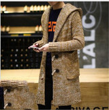 Autumn Winter Loose Long Mens Cardigans Sweaters New Fashion Big Size Jumpers Mens Hooded Sueter Knit Sweater Jersey
