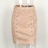 Autumn winter lace up leather suede pencil skirt Winter 2016 cross high waist skirt Zipper split bodycon short skirts womens