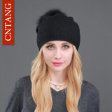 Autumn Winter Knitted Wool Hats For Women Fashion Pompon Beanies Fur Hat Female Warm Caps With Natural Genuine Raccoon Fur Cap