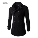 Autumn Winter Jacket Men Peacoat Solid Fashion Long Coat Men's Windbreakers Double Breasted Mens Overcoat Chaqueta Hombre M-XXL