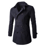 Autumn Winter Jacket Men Peacoat Solid Fashion Long Coat Men's Windbreakers Double Breasted Mens Overcoat Chaqueta Hombre M-XXL