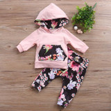 Autumn Winter Infant Newborn Baby Girls Clothes Pocket Patchwork Hooded Tops +Floral Leggings Outfit Baby Clothing Set