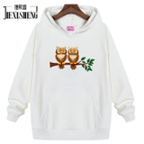 Autumn Winter hooded sweatshirt women Funny Two Owls Printing casual Female hoodies loose pullovers
