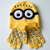 Autumn Winter Girls Boys Hat Set Cartoon Warm Minions Cap knitted Hat Gloves Children Fashion Kids Baby Warm Knitted Caps Gloves