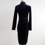 Autumn Winter Fashion Midi Pencil Dress Women Turtleneck Long Sleeve Sexy Velvet Dress Velvet High Neck Bodycon Dress