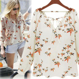 2018 Hot Sale Casual female vestidos Women Women Summer Casual Long Sleeve Tether Blouse Chiffon Floral Shirt XL Hot Sales Top