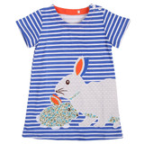 2018 Hot New Baby Girls Summer Dress Lovely Kids Girl Short Sleeve Rabbit Striped Dresses for 2-7Y Children