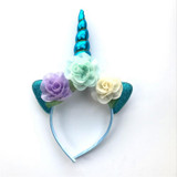 2018 Glitter Metallic Unicorn Headband Girls Chiffon Flowers Hairband For Kids leaf flower Unicorn Horn Party Hair Accessories