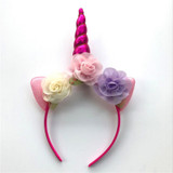 2018 Glitter Metallic Unicorn Headband Girls Chiffon Flowers Hairband For Kids leaf flower Unicorn Horn Party Hair Accessories