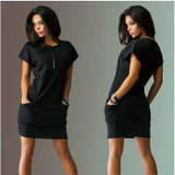 2018 Fashion Women's Dress Spring Summer Solid Short O-neck Vestidos Dress Women Party Summer Dresses Straight For Femlae