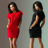 2018 Fashion Women's Dress Spring Summer Solid Short O-neck Vestidos Dress Women Party Summer Dresses Straight For Femlae