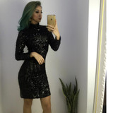 Autumn Winter Elegant Sequined Dress Women Black Bodycon Dress Long Sleeve Lady Evening Party Sequin mini Dress Vestidos Autumn Winter Elegant Sequined Dress Women Black Bodycon Dress Long Sleeve Lady Evening Party Sequin mini Dress Vestidos