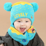 Autumn winter children boys girls hat + scarf knitted winter hat crown cap scarf beanie set