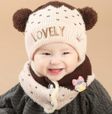 Autumn winter children boys girls hat + scarf knitted winter hat crown cap scarf beanie set