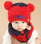 Autumn winter children boys girls hat + scarf knitted winter hat crown cap scarf beanie set