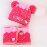 Autumn winter children boys girls hat + scarf knitted winter hat crown cap scarf beanie set
