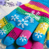 Autumn Winter Children Bi-layer Thickened Snow Print Colored Yarn Knit Gloves