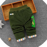 Autumn Winter Baby Kids Children Boys Infants Babi Casual Thicken Velvet Cartoon Dinosaur Long Pants Full Length Trousers S5961