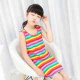 Children Girls' Clothing Seeveless Rainbow Stripes Summer Girl Dress 100% Cotton 3-14 Years Kids Vest Dresses For Teenage Girls