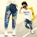 Children denim Pants girls plus velvet jeans 2018 baby kids cartoon leggings winter children's clothes girl cotton loose trouser