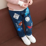 Children denim Pants girls plus velvet jeans 2018 baby kids cartoon leggings winter children's clothes girl cotton loose trouser