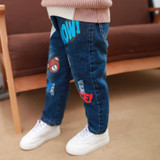 Children denim Pants girls plus velvet jeans 2018 baby kids cartoon leggings winter children's clothes girl cotton loose trouser