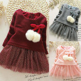Autumn Winter Baby girl clothes Cute long sleeve Warm girl dress Bow Kids Toddler Tutu Party dresses