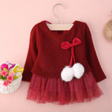 Autumn Winter Baby girl clothes Cute long sleeve Warm girl dress Bow Kids Toddler Tutu Party dresses
