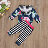 Autumn Winter Baby Clothing Floral Newborn Baby Girl Hooded Tops Striped Pants +Striped Leggings Outfit Set Clothes US Stock
