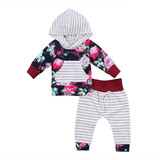 Autumn Winter Baby Clothing Floral Newborn Baby Girl Hooded Tops Striped Pants +Striped Leggings Outfit Set Clothes US Stock