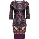 Autumn Vintage Dress 2017 New Fashion Pencil Tribal Print Dress Women Elegant Bodycon Women Dresses Short Sheath Ladies Vestidos