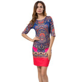 Autumn Vintage Dress 2017 New Fashion Pencil Tribal Print Dress Women Elegant Bodycon Women Dresses Short Sheath Ladies Vestidos