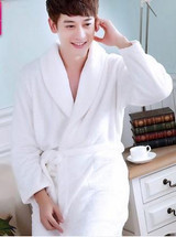 Autumn Spring Robe Men Lounge Thicken Flannel Long-sleeve Bathrobes Coral Fleece Sleepwear Mens Winter Bathrobe Blue Navy White