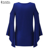 Autumn Shirts 2018 ZANZEA Women Blouses Sexy Off Shoulder V Neck Flare Sleeve Casual Solid Slim Blusas Plus Size Tops