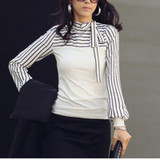 LASPERAL 2017 Office Lady Style Women Blouse Shirt Autumn Fashion Black White Stripe Bowknot Tops Long Sleeve Blusas Femininas