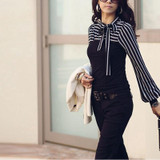 LASPERAL 2017 Office Lady Style Women Blouse Shirt Autumn Fashion Black White Stripe Bowknot Tops Long Sleeve Blusas Femininas
