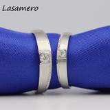 LASAMERO Solitaire Rings for Men and Women 0.065CT Round Cut Natural Diamond Couple Rings 18k White Gold Engagement Wedding Ring