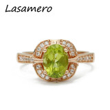LASAMERO 8*6mm Peridot Anniversary Ring Gemstone Solid 925 Sterling Silver Women Jewelry