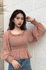 2018 fashion Women Blouse shirts Spring new women's clothing Slash neck lantern sleeves chiffon shirt
